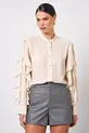 BLUSA DE MANGA LONGA COM BABADO EM CREPE MUSSELINE