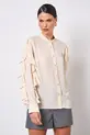 BLUSA DE MANGA LONGA COM BABADO EM CREPE MUSSELINE