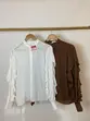 BLUSA DE MANGA LONGA COM BABADO EM CREPE MUSSELINE