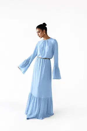 CONJUNTO BLUSA COM BABADO E SAIA EM CHIFFON SILK TOUCH