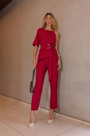CONJUNTO BLUSA COM CINTO E CALÇA EM VISCOSE SENSORIALE