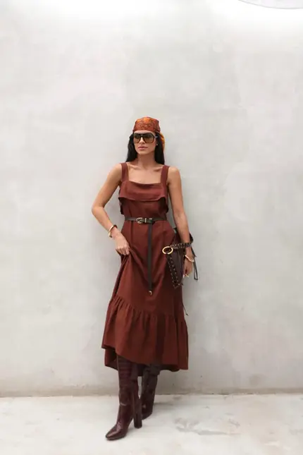 VESTIDO MIDI COM CINTO EM LINHO ANDORRA