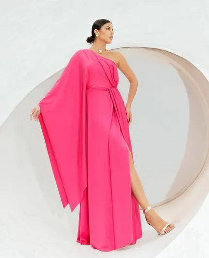 VESTIDO LONGO MALHA UM OMBRO SO MANGA LONGA RACLAM