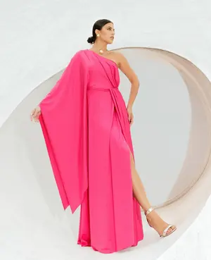 VESTIDO LONGO MALHA UM OMBRO SO MANGA LONGA RACLAM