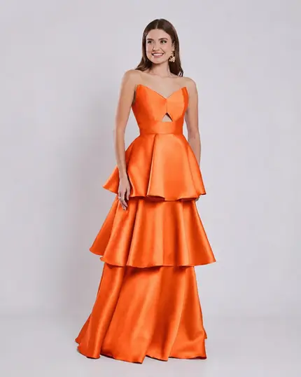 VESTIDO LONGO ZIBELINE TQC ABERTO NO BUSTO SAIA CAMADAS