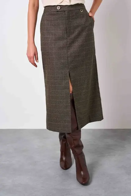 SAIA MIDI COM BOLSO EM ALFAIATARIA PRINC