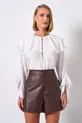 BLUSA COM BABADO EM CREPE MUSSELINE