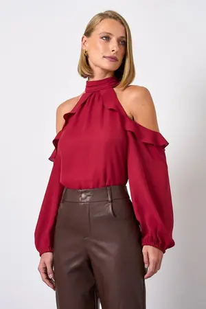 BLUSA COM BABADO EM CREPE MUSSELINE
