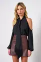 BLUSA COM FRANJA EM CREPE MUSSELINE