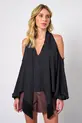 BLUSA COM FRANJA EM CREPE MUSSELINE