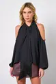 BLUSA COM FRANJA EM CREPE MUSSELINE