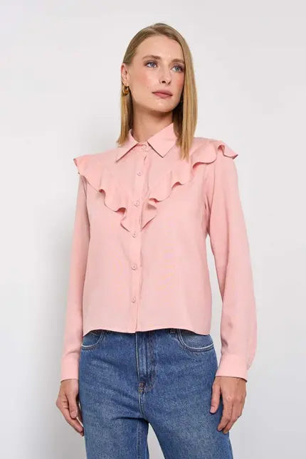 CAMISA COM BABADO EM CAMBRAIA LANAI