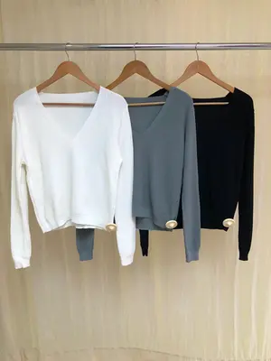 BLUSA TEXTURA MANGA LONGA DECOTE V TRICÔ