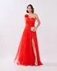 VESTIDO LONGO TULE UM OMBRO COM FLOR N0 OMBRO