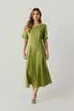 VESTIDO MIDI LINHO  RECORTES COM VIVO