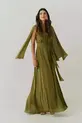 VESTIDO LONGO CREPE DECOTE V OMBRO FRANZIDO CAPA