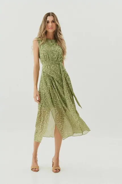 VESTIDO CREPE JACQ FLORAL MIDI FAIXA