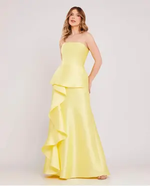 VESTIDO LONGO ZIBELINE TOMARA QUE CAIA BABADOS NA SAIA