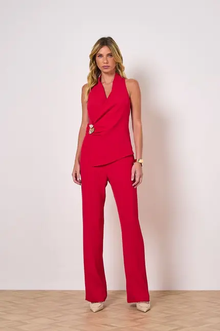 CONJUNTO BLUSA E CALÇA EM CREPE MONET