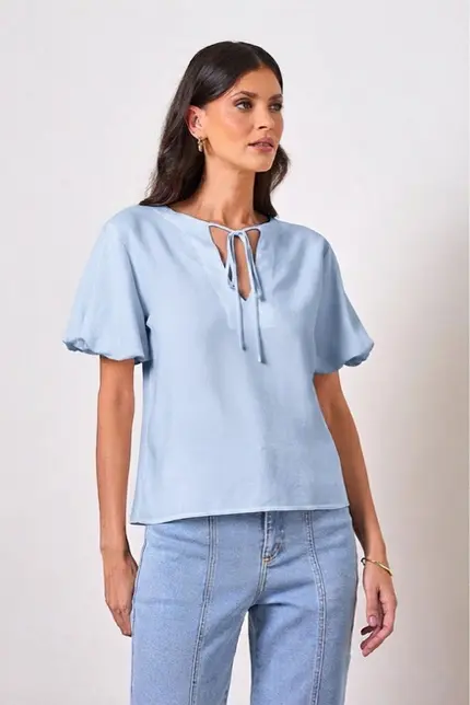 BLUSA MANGA BALONE EM CAMBRAIA LANAI