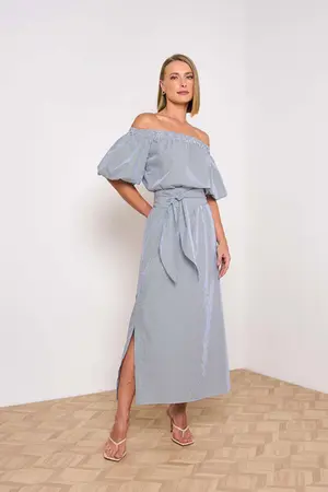 VESTIDO MIDI EM TRICOLINE TRIUNFO