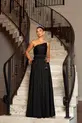 VESTIDO LONGO TAFETA UM TOMARA QUE CAIA ASSIMÉTRICO