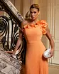 VESTIDO LONGO CREPE SAIA PLISSADA FLORES NO OMBRO