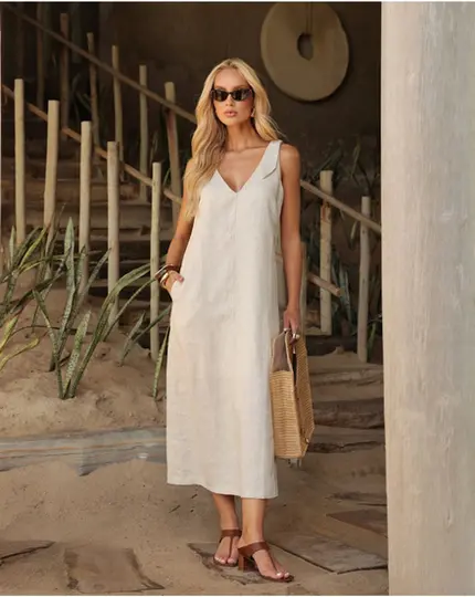 VESTIDO MIDI EM LINHO SANTORINI