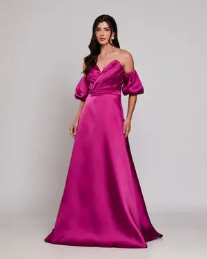 VESTIDO LONGO ZIBELINE TOMARA QUE CAIA MANGA REMOVIVEL