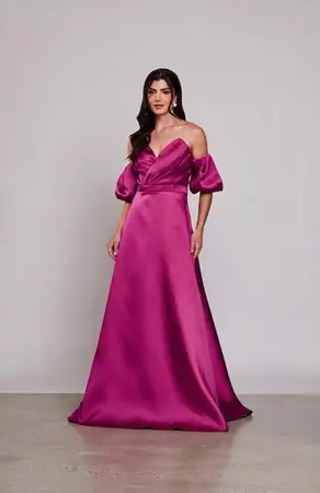 VESTIDO LONGO ZIBELINE TOMARA QUE CAIA MANGA REMOVIVEL