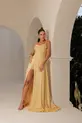 VESTIDO LONGO ALÇA FINA BUSTO DRAPEADO SAIA CURTA