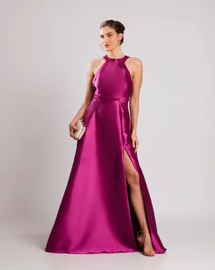 VESTIDO LONGO FRENTE ÚNICA AMARRAÇÃO ATRÁS