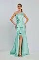 VESTIDO LONGO ZIBELINE TOMARA QUE CAIA BABADO COM FLOR