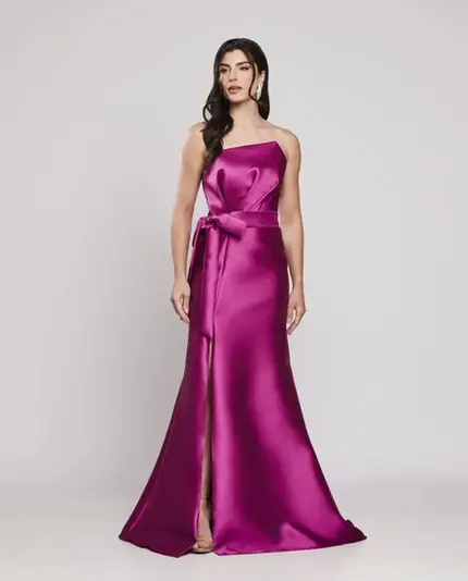 VESTIDO LONGO ZIBELINE TOMARA QUE CAIA ASSIMETRICO C/ FAIXA