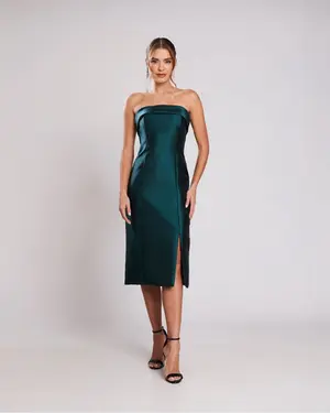 VESTIDO MIDI ZIBELINE TOMARA QUE CAIA C/ FENDA