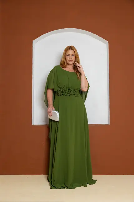VESTIDO LONGO CREPE CAPA COM FLOR