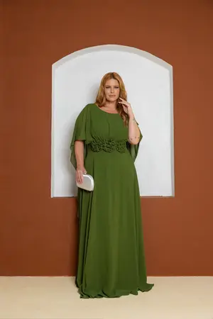 VESTIDO LONGO CREPE CAPA COM FLOR