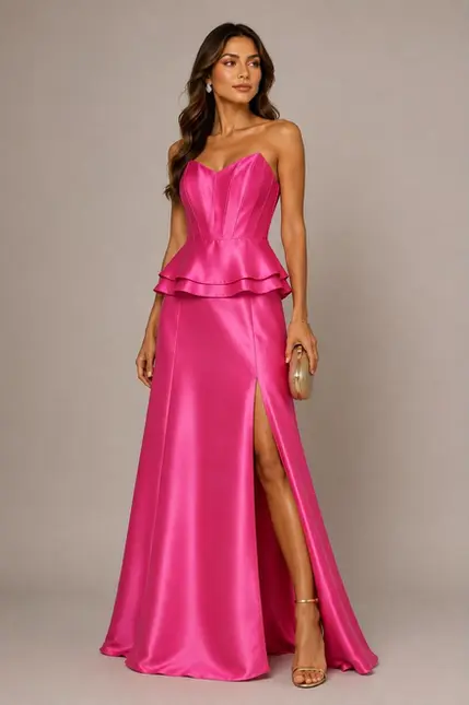 VESTIDO LONGO TOMARA QUE CAIA CORSET ZIBELINE C/ FENDA CAMADA