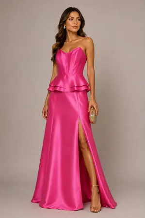 VESTIDO LONGO TOMARA QUE CAIA CORSET ZIBELINE C/ FENDA CAMADA
