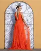VESTIDO LONGO ALÇA FINA DECOTE PROFUNDO TRANÇA CINTURA