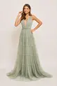VESTIDO LONGO ALÇA FINA DECOTE PROFUNDO TRANÇA CINTURA