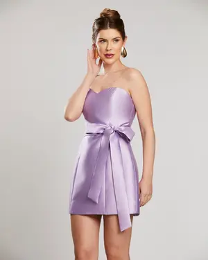 VESTIDO CURTO ZIBELINE TOMARA QUE CAIA C/FAIXA
