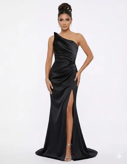 VESTIDO LONGO PRADA SEREIA BUSTO ASSIMETRICO C/ FENDA