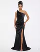 VESTIDO LONGO PRADA SEREIA BUSTO ASSIMETRICO C/ FENDA