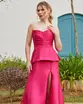 VESTIDO LONGO ZIBELINE TOMARA QUE CAIA BUSTO DRAPEADO BABADO SAIA C / FENDA