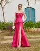 VESTIDO LONGO ZIBELINE TOMARA QUE CAIA BUSTO DRAPEADO BABADO SAIA C / FENDA