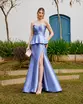 VESTIDO LONGO ZIBELINE TOMARA QUE CAIA BUSTO DRAPEADO BABADO SAIA C / FENDA