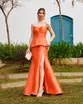 VESTIDO LONGO ZIBELINE TOMARA QUE CAIA BUSTO DRAPEADO BABADO SAIA C / FENDA