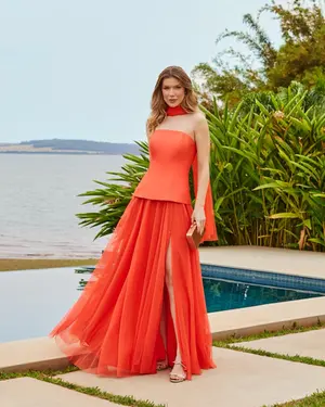 VESTIDO LONGO SAIA TULE TOMARA QUE CAIA C/ ECHARPE