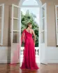 VESTIDO LONGO TULE COM GLITTER UM OMBRO SÓ COM CAPA